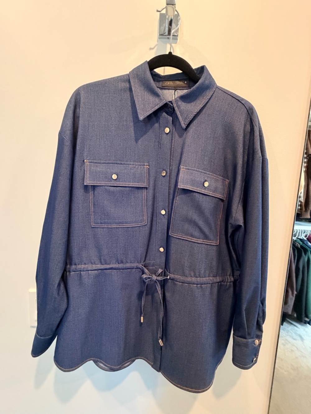 Zara Navy Button-Front Utility Shirt Jacket
